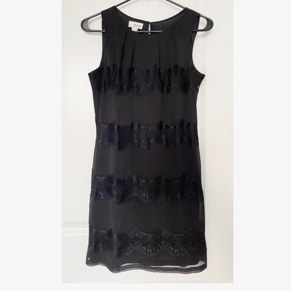 (NWOT) Esprit Lace Strips Little Black A-Line Dress - Size 4